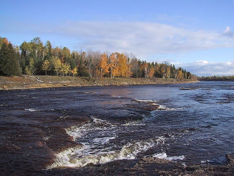 Escanaba River flowing through Gwinn, Michigan.