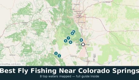 Map of the best fly fishing waters near Colorado Springs, Colorado