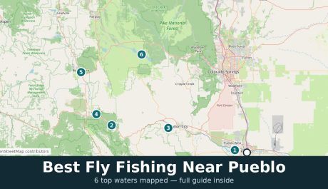 Map of the best fly fishing waters near Pueblo, Colorado